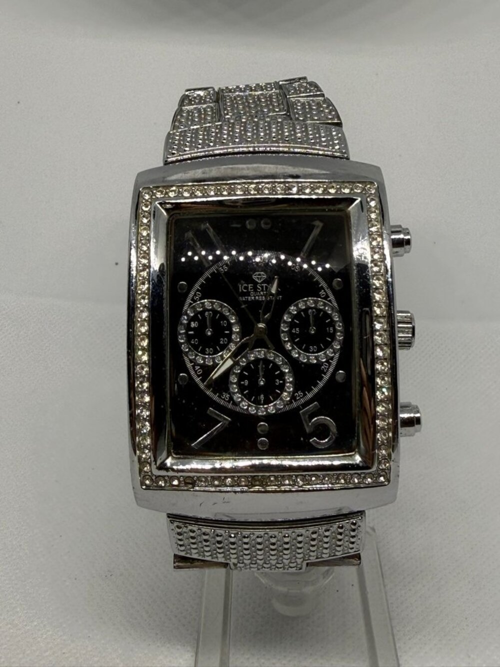 ICE STAR Men's Crystal Pave Chronograph Black Dial Rectangular Watch NO.4242